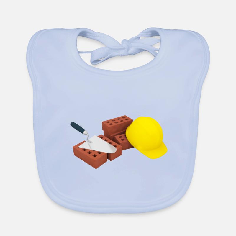 briques truelle casque - Bavoir bio Bébé - bleu ciel