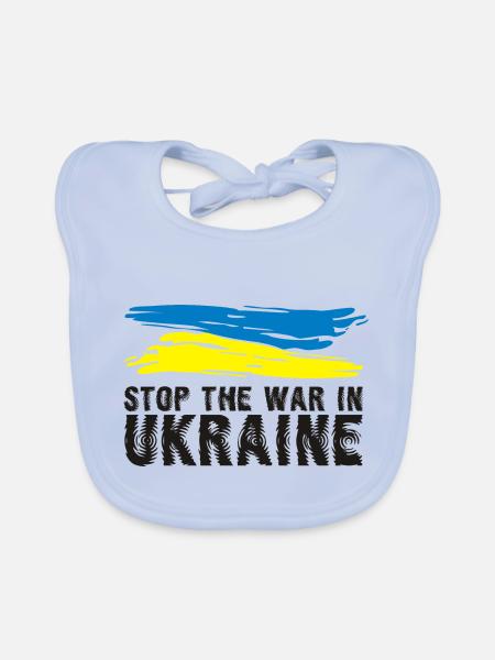 arrêter la guerre en Ukraine - Bavoir bio Bébé - bleu ciel - Devant