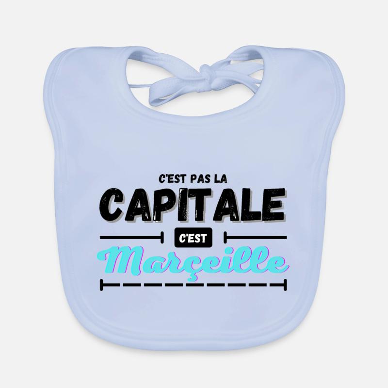C'est pas la capitale c'est Marseille - Bavoir bio Bébé - bleu ciel