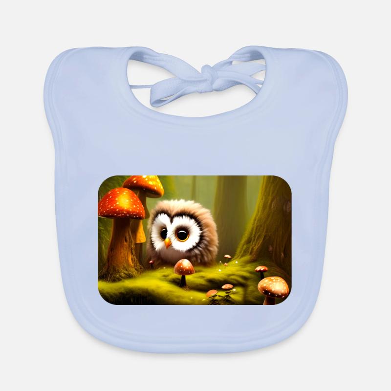 Forêt avec hibou - Bavoir bio Bébé - bleu ciel