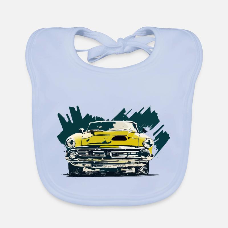 Voiture rétro - Bavoir bio Bébé - bleu ciel