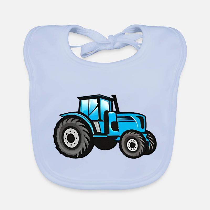 Tracteur Big Blue - Bavoir bio Bébé - bleu ciel