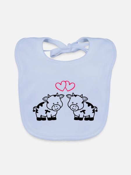 vaches amoureuses - Bavoir bio Bébé - bleu ciel - Devant