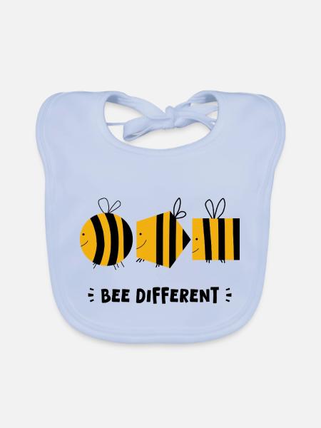 Bee Different – Bee Doodle unique, art ludique - Bavoir bio Bébé - bleu ciel - Devant