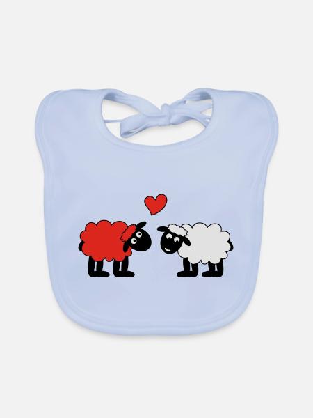 sheep happily in love sheep sheep lamb heart - Organic Baby Bibs - sky blue - Front