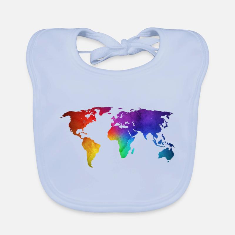 Conception de carte du monde/globe avec la couleur funky d’arc-en-ciel - Bavoir bio Bébé - bleu ciel