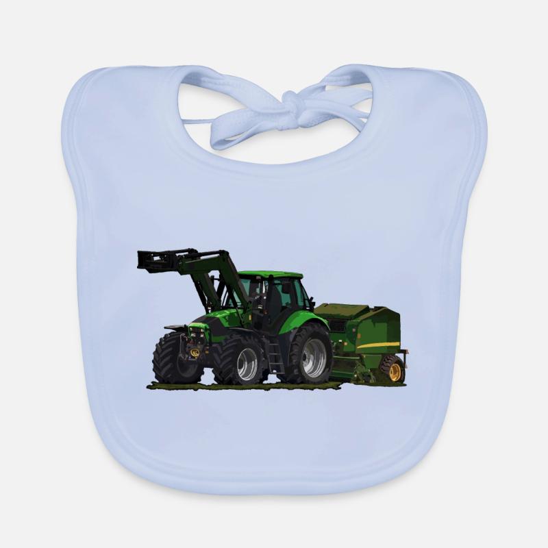 Light green tractor with front loader and baler Organic Baby Bibs