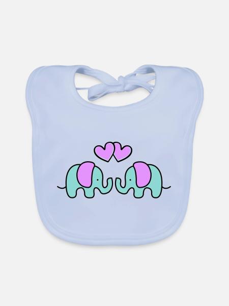 Baby Elephants - Organic Baby Bibs - sky blue - Front