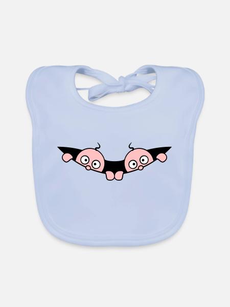 Comic Twins Peeking Out Belly 2 Bébés Enceintes - Bavoir bio Bébé - bleu ciel - Devant