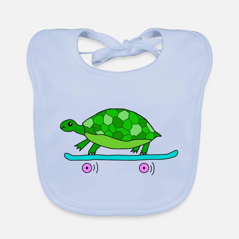 Turtle rides skateboard Organic Baby Bibs