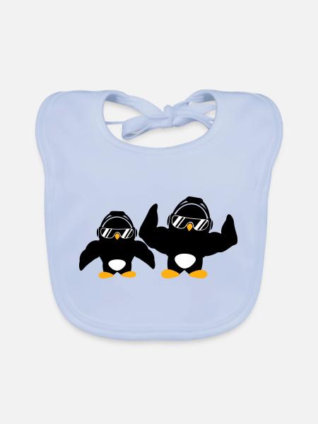 2 Penguins Bodybuilder Sunglasses Headphones Team - Organic Baby Bibs - sky blue - Front