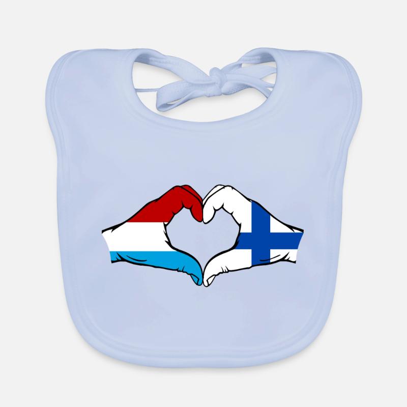 Luxembourg Finlande Drapeau Mains Coeur Forme Bavoir bio Bébé