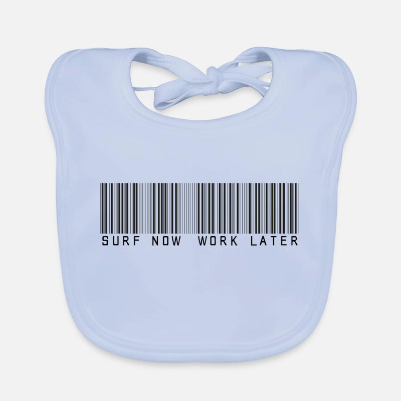 surf now work later bar code Organic Baby Bibs