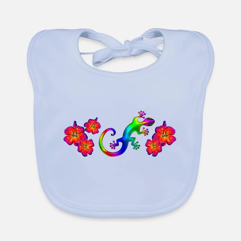 Gecko, hibiscus, rainbow, summer, surfing, lizard Organic Baby Bibs