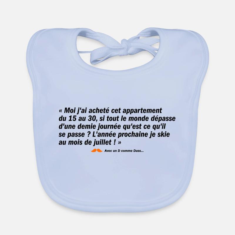 Je skie au mois de juillet ! (b) - Bavoir bio Bébé - bleu ciel