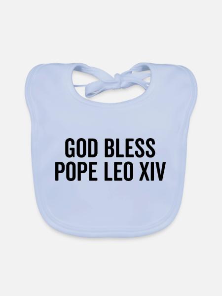 Que Dieu bénisse le pape Léon XIV - Bavoir bio Bébé - bleu ciel - Devant