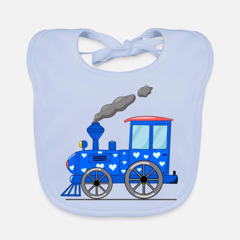 Train pour enfants bleu avec des cœurs - Bavoir bio Bébé - bleu ciel