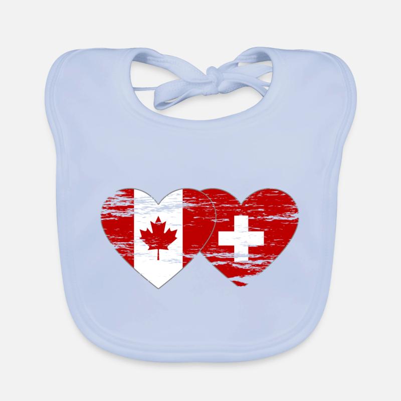 Canada Suisse Drapeau Coeur Utilisé - Bavoir bio Bébé - bleu ciel