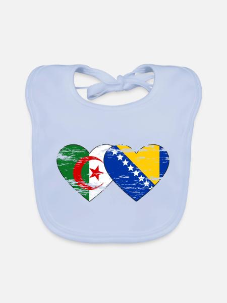 Algérie Bosnie drapeau coeur utilisé - Bavoir bio Bébé - bleu ciel - Devant