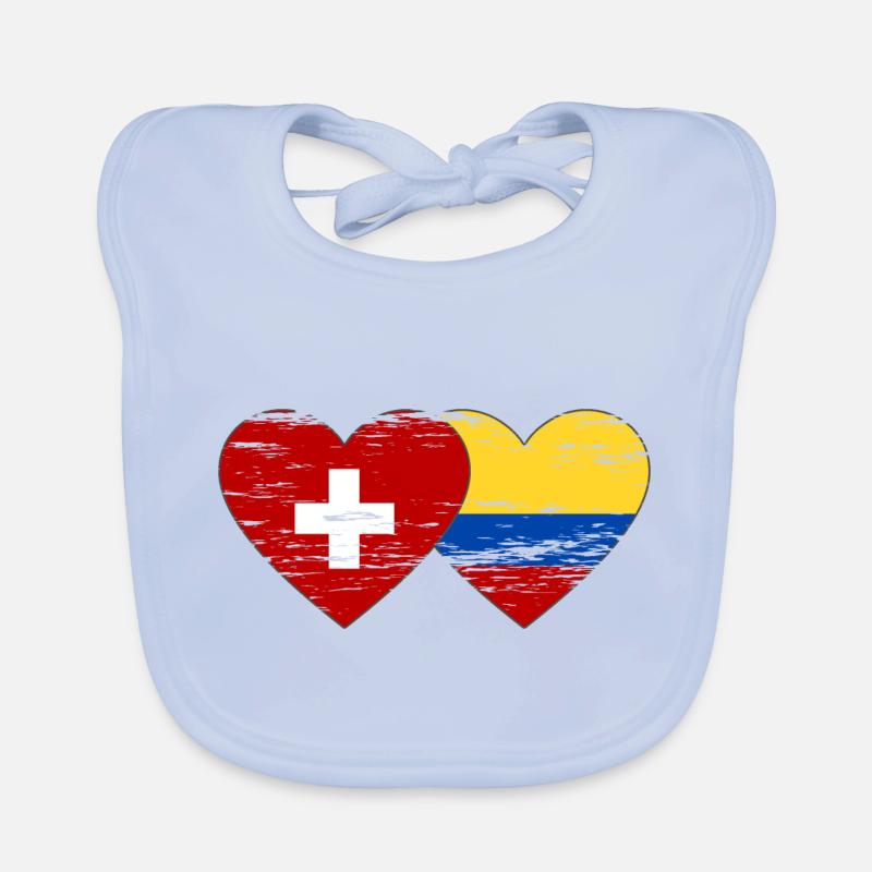 Coeur de drapeau de la Suisse et de la Colombie utilisé Bavoir bio Bébé