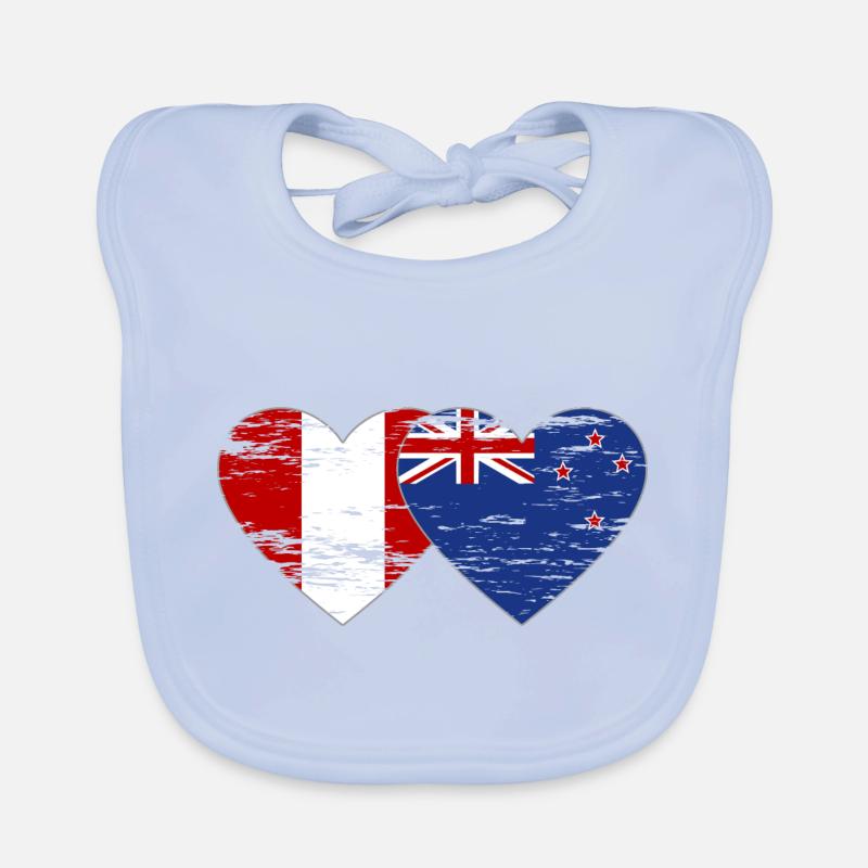 Pérou Nouvelle-Zélande drapeau coeur utilisé Bavoir bio Bébé