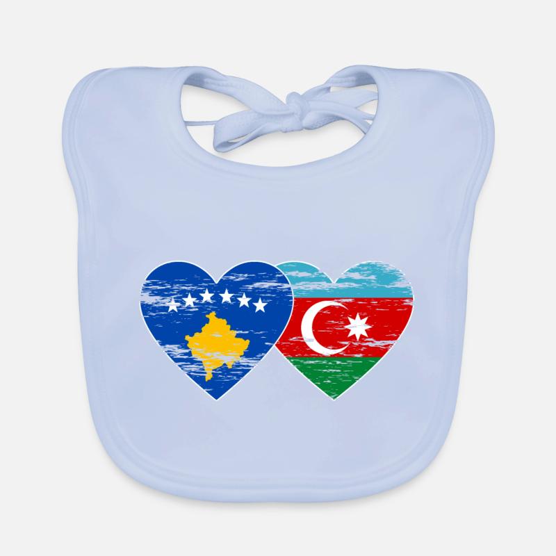 Kosovo Azerbaïdjan Drapeau Coeur utilisé Bavoir bio Bébé