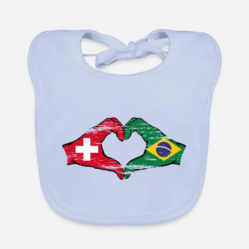 Suisse Brésil drapeau coeur forme avec la main utilisée Bavoir bio Bébé