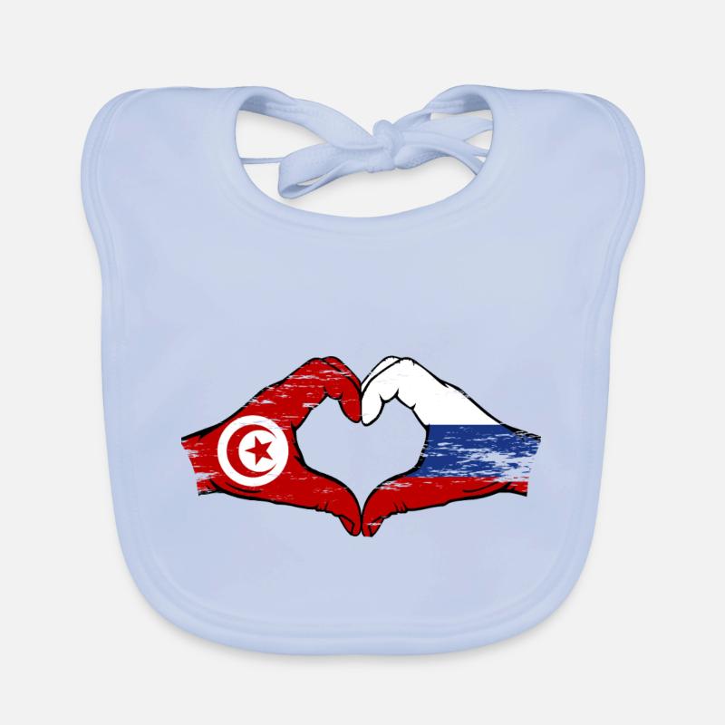 Tunisie Russie Drapeau Mains Coeur Forme Utilisé Bavoir bio Bébé