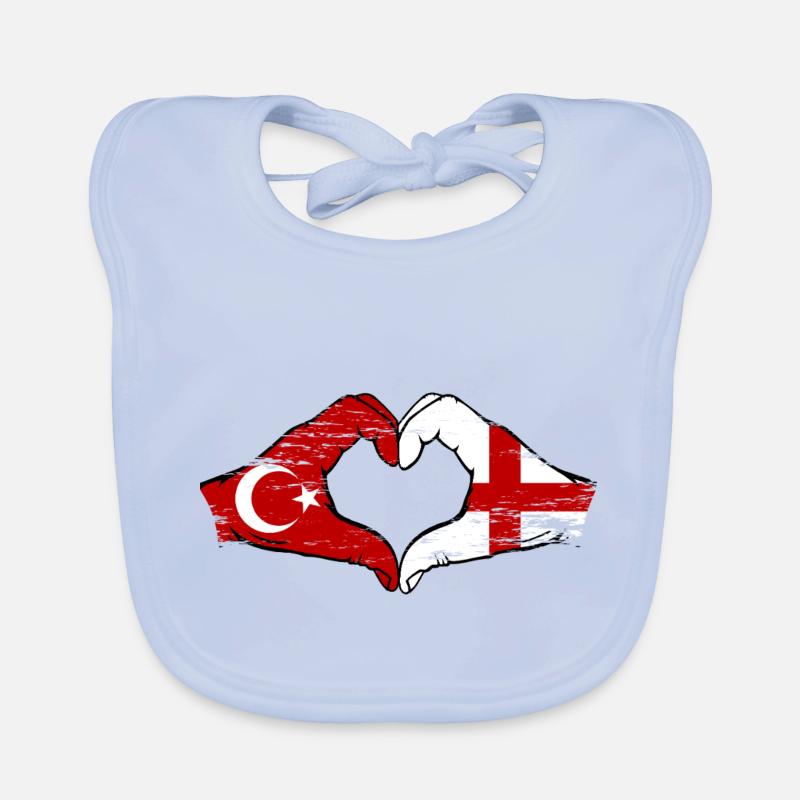 Turquie Angleterre Drapeau Mains Coeur Forme Utilisé Bavoir bio Bébé
