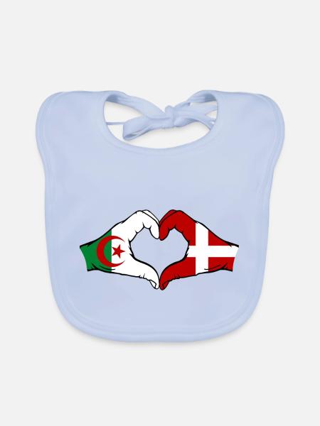 Algérie Danemark Drapeau Mains Coeur Forme - Bavoir bio Bébé - bleu ciel - Devant
