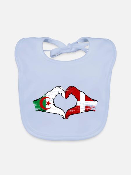 Algérie Danemark drapeau mains forme de coeur utilisé - Bavoir bio Bébé - bleu ciel - Devant