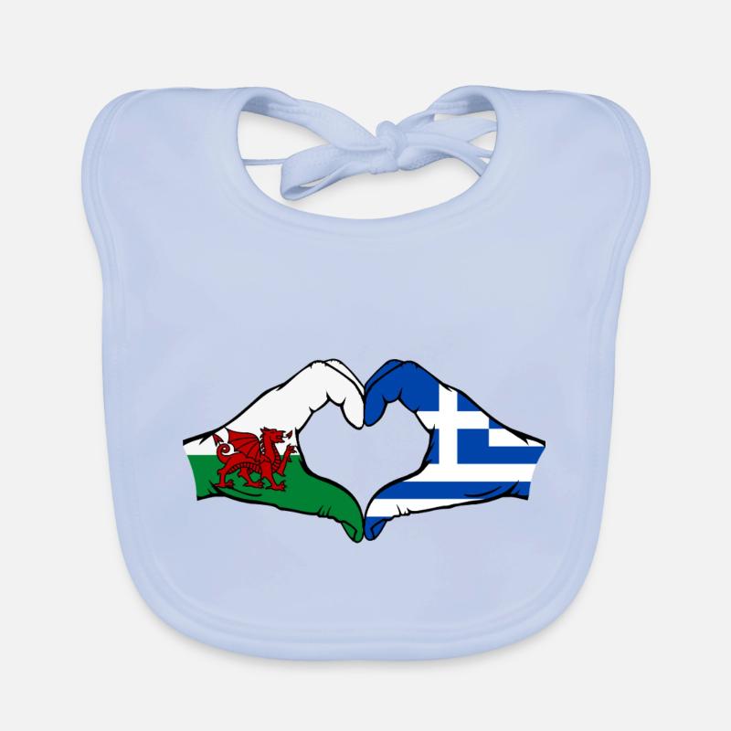 Pays de Galles Grèce Drapeau Mains Coeur Forme Bavoir bio Bébé