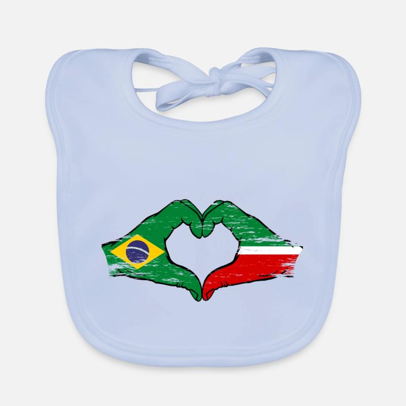 Brésil Tatarstan drapeau mains coeur utilisé - Bavoir bio Bébé - bleu ciel