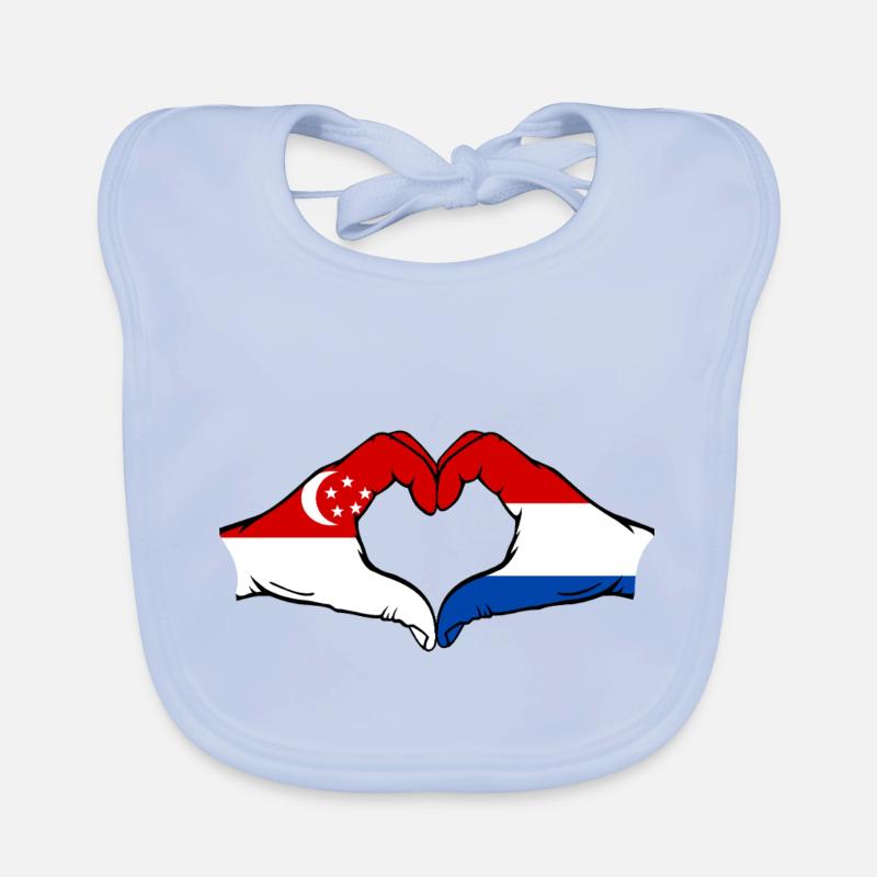 Singapour Hollande Drapeau Mains Coeur Forme Bavoir bio Bébé