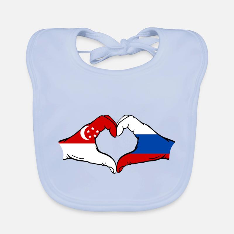 Singapour Russie Drapeau Mains Coeur Forme Bavoir bio Bébé