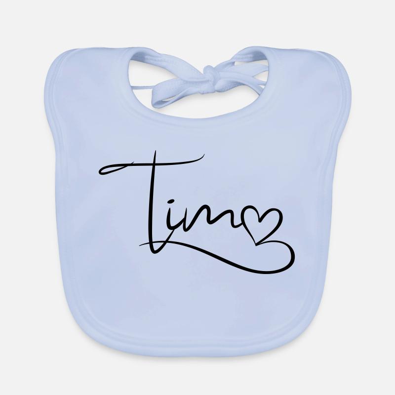 Tim Name First Name Heart Decor Organic Baby Bibs