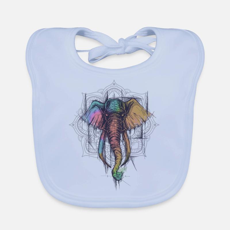 elephant coloré + mandala - Bavoir bio Bébé - bleu ciel