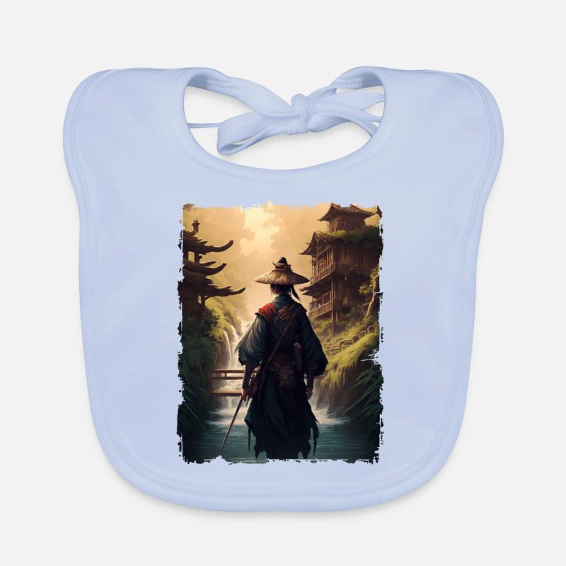 Samurai Japanese Temple Waterfall Organic Baby Bibs