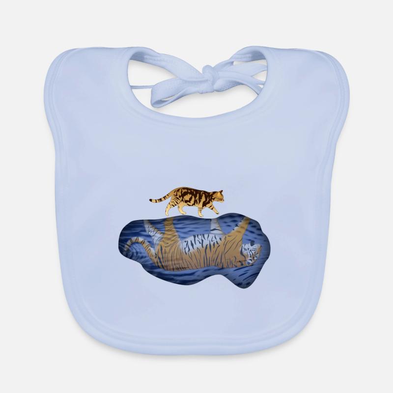 Cat vs tiger reflection puddle Organic Baby Bibs