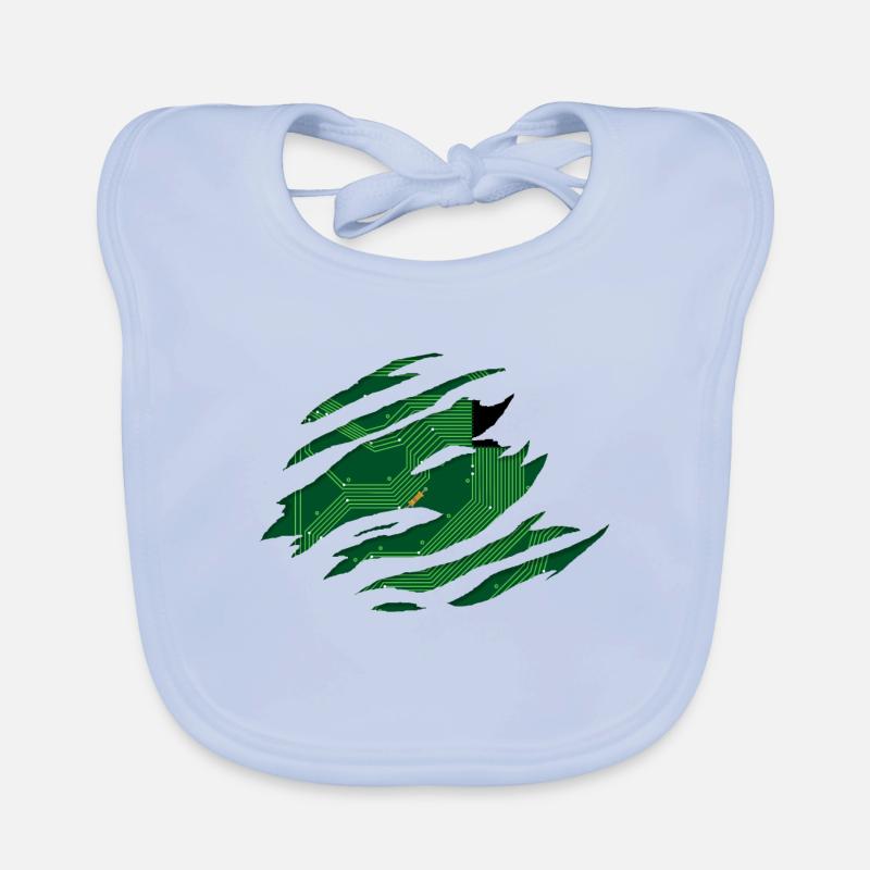 Computer Platine hinter einem Kratzer mit CPU Baby Bio-Lätzchen