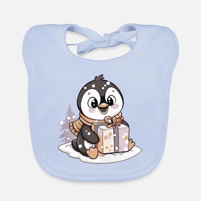 Niedlicher Pinguin mit Geschenk an Weihnachten Baby Bio-Lätzchen