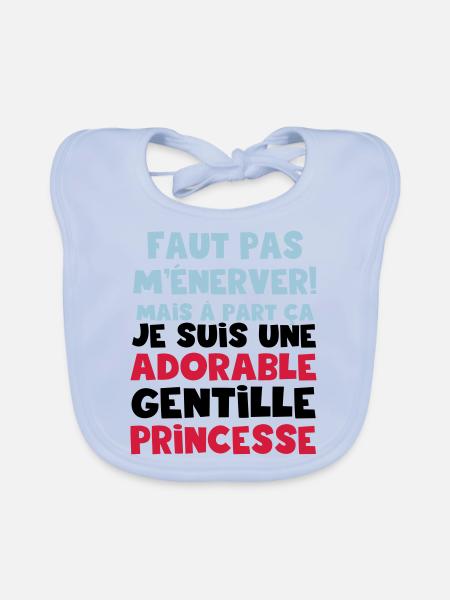 une adorable gentille princesse - Bavoir bio Bébé - bleu ciel - Devant