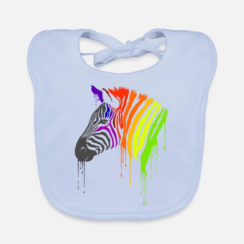 Zèbre arc-en-ciel - Bavoir bio Bébé - bleu ciel