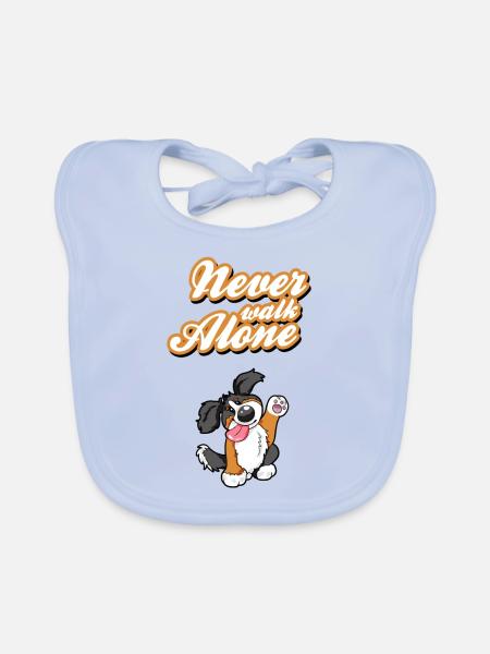 Never Walk Alone Bernese Mountain Dog Gift - Organic Baby Bibs - sky blue - Front