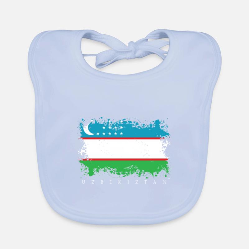 Drapeau de l'Ouzbékistan drapeau État de Tachkent Asie - Bavoir bio Bébé - bleu ciel