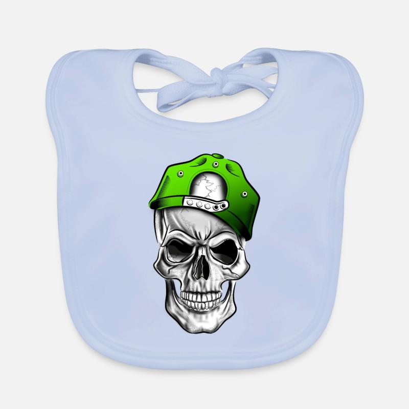 Totenkopf oder Schädel, Skull mit Baseballkappe Baby Bio-Lätzchen