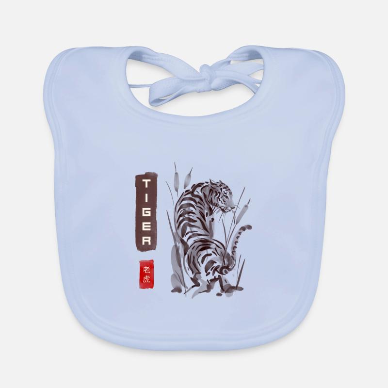 Tiger dans un style asiatique classique - Bavoir bio Bébé - bleu ciel