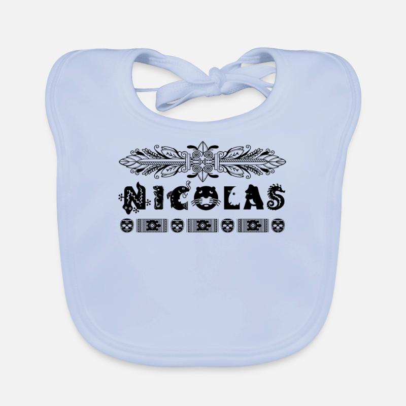 NICOLAS Jungen Name personalisiertes Baby Bio-Lätzchen