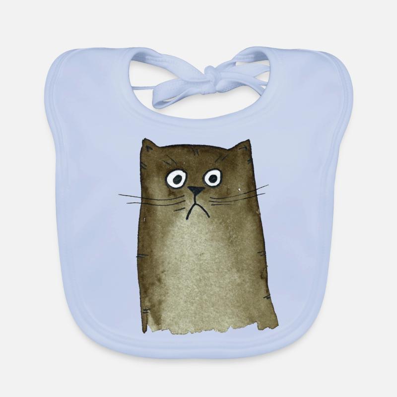 Chat brun - Bavoir bio Bébé - bleu ciel