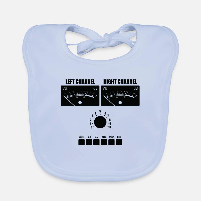 VU Meter Cassettes Tape Face - Bavoir bio Bébé - bleu ciel